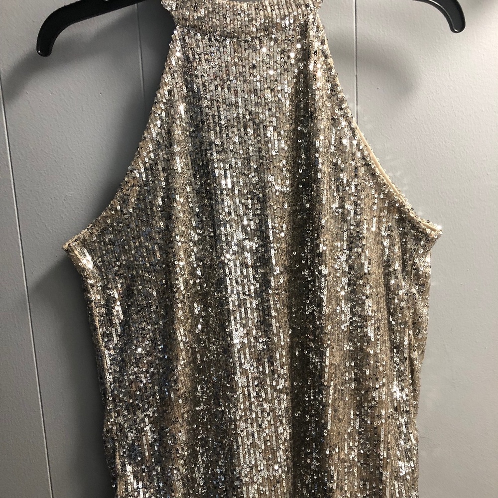 Cable & Gauge Sequins Silver Halter Top size M